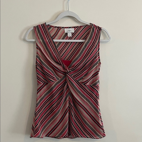 LOFT Tops - Vintage Loft Sheer Top y2k Striped Gilmore Girls Pink Girly 2000s V neck